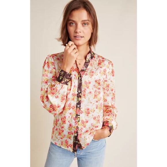 Anthropologie Hemant & Nandita Fatima Mixed Floral Button Up Blouse Small Ae14 - Picture 1 of 12